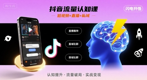 抖音流量认知课，短视频+直播+私域，认知提升，闪电开悟-优优云网创
