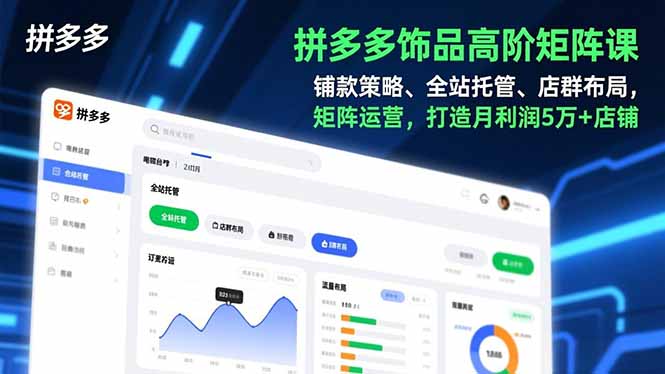 拼多多饰品高阶矩阵课，铺款策略、全站托管、店群布局，矩阵运营，打造月利润5万+店铺-优优云网创