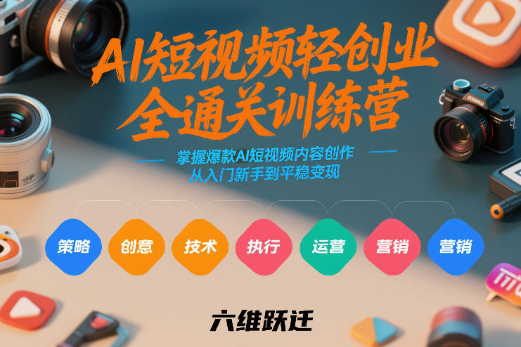 AI短视频轻创业全通关训练营，掌握爆款AI短视频内容创作，从入门新手到平稳变现的六维跃迁-优优云网创