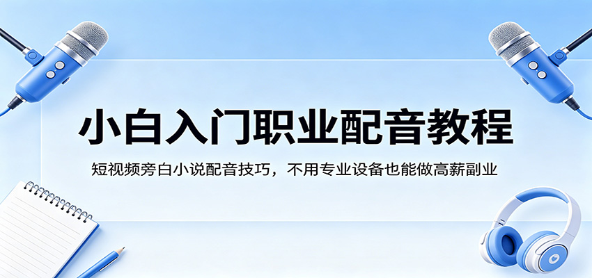 小白入门职业配音教程，短视频旁白小说配音技巧，不用专业设备也能做高薪副业-优优云网创