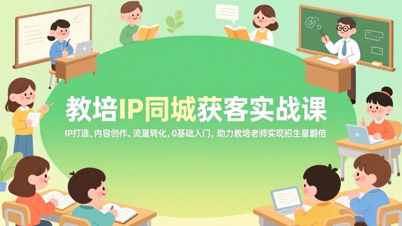 教培IP同城获客实战课，IP打造、内容创作、流量转化，0基础入门，助力教培老师实现招生量翻倍-优优云网创
