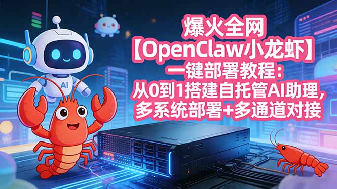 爆火全网【OpenClaw 小龙虾】一键部署教程：从0到1搭建自托管AI助理，多系统部署+多通道对接-优优云网创