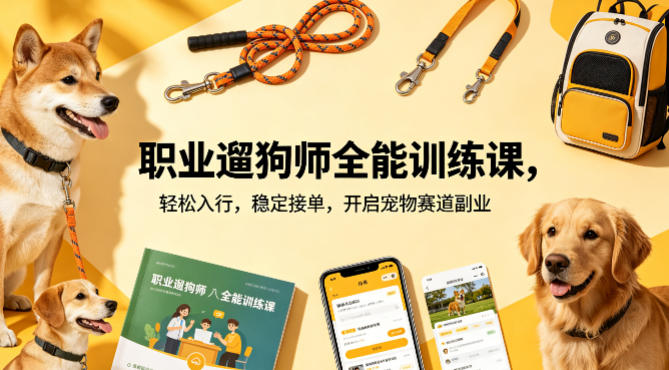 职业遛狗师全能训练课，轻松入行，稳定接单，开启宠物赛道副业-优优云网创