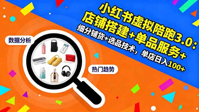 小红书虚拟陪跑3.0：店铺搭建+单品服务+细分铺货+选品技术，单店日入100+-云网创