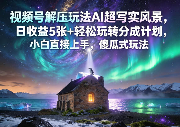 视频号解压玩法AI超写实风景，日收益5张+轻松玩转分成计划，小白直接上手，傻瓜式玩法-优优云网创