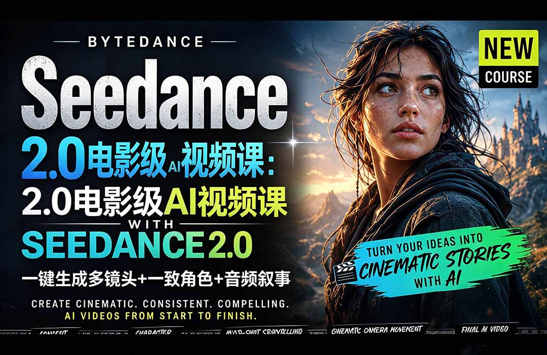 Seedance 2.0电影级AI视频课：一键生成多镜头+一致角色+音频叙事-优优云网创
