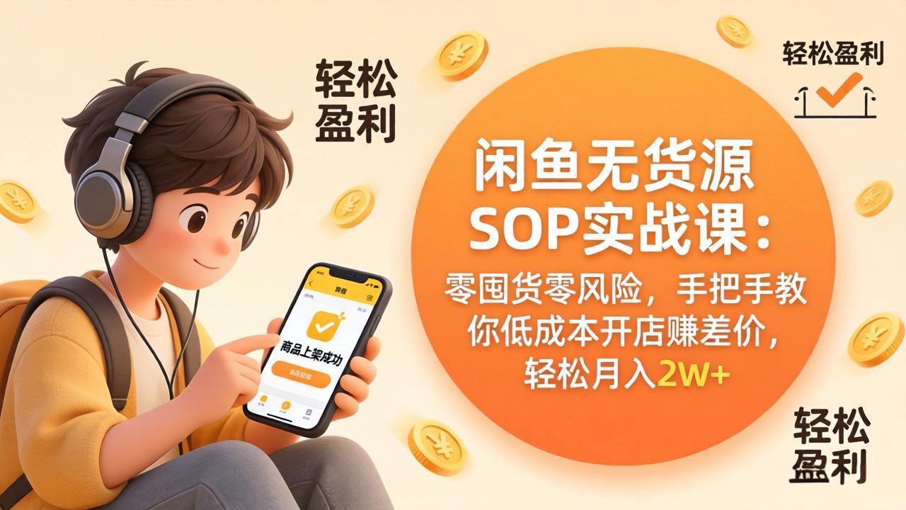 闲鱼无货源SOP实战课：零囤货零风险，手把手教你低成本开店赚差价，轻松月入2w+-优优云网创