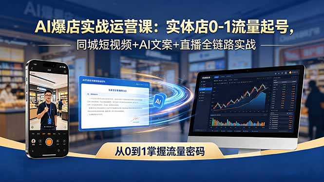 AI爆店实战运营课：实体店0-1流量起号，同城短视频+AI文案+直播全链路实战-优优云网创