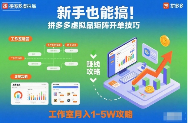 新手也能搞！拼多多虚拟品矩阵开单技巧，工作室月入1-5W攻略【揭秘】-云网创