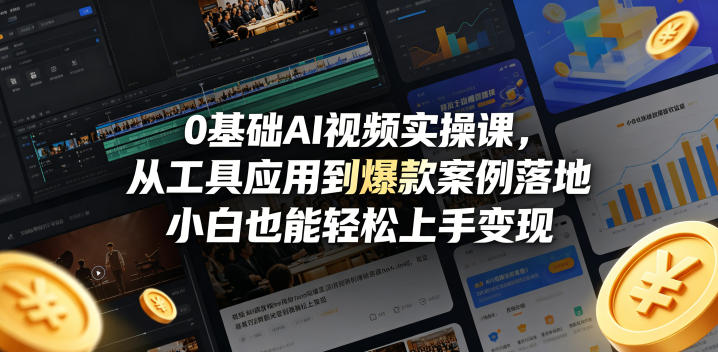 0基础AI视频实操课，从工具应用到爆款案例落地，小白也能轻松上手变现-优优云网创